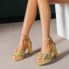 imageAmoji Womens Chunky Platform Heels 4 Bowknot Heeled Sandal Wedding With Ankle Strap 302F4Shinygoldsatin
