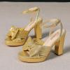 imageAmoji Womens Chunky Platform Heels 4 Bowknot Heeled Sandal Wedding With Ankle Strap 302F4Shinygoldsatin