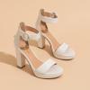 imageAmoji Womens Chunky Platform Heels 4 Bowknot Heeled Sandal Wedding With Ankle Strap 302F4Whitepu