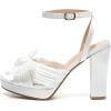 imageAmoji Womens Chunky Platform Heels 4 Bowknot Heeled Sandal Wedding With Ankle Strap 302F4Whitesatin