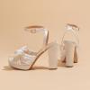 imageAmoji Womens Chunky Platform Heels 4 Bowknot Heeled Sandal Wedding With Ankle Strap 302F4Whitesatin