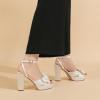 imageAmoji Womens Chunky Platform Heels 4 Bowknot Heeled Sandal Wedding With Ankle Strap 302F4Whitesatin