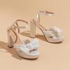 imageAmoji Womens Chunky Platform Heels 4 Bowknot Heeled Sandal Wedding With Ankle Strap 302F4Whitesatin