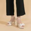 imageAmoji Womens Chunky Platform Heels 4 Bowknot Heeled Sandal Wedding With Ankle Strap 302F4Whitesatin