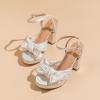 imageAmoji Womens Chunky Platform Heels 4 Bowknot Heeled Sandal Wedding With Ankle Strap 302F4Whitesatin