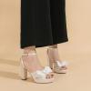imageAmoji Womens Chunky Platform Heels 4 Bowknot Heeled Sandal Wedding With Ankle Strap 302F4Whitesatin