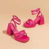 imageAmoji Womens Pink Platform Heels Chunky Heeled Sandals Dressy Block Heels Strappy Thick Heels Prom Wedding Shoes 305 Hot Pink Fuchsia Size 8 Women