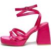 imageAmoji Womens Pink Platform Heels Chunky Heeled Sandals Dressy Block Heels Strappy Thick Heels Prom Wedding Shoes 305 Hot Pink Fuchsia Size 8 Women