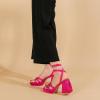 imageAmoji Womens Pink Platform Heels Chunky Heeled Sandals Dressy Block Heels Strappy Thick Heels Prom Wedding Shoes 305 Hot Pink Fuchsia Size 8 Women