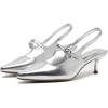 imageAmoji Womens Pointed Toe Pumps Slingback Kitten Heels Party Wedding Dress Shoes FZ329Silver
