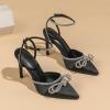 imageAmoji Womens Stilettos Rhinestone High Heels 4 Pumps Ankle Strappy for Wedding Party Dressing Dress Shoes 308Blacksatin