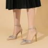 imageAmoji Womens Stilettos Rhinestone High Heels 4 Pumps Ankle Strappy for Wedding Party Dressing Dress Shoes 308Goldglitter