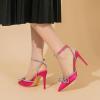 imageAmoji Womens Stilettos Rhinestone High Heels 4 Pumps Ankle Strappy for Wedding Party Dressing Dress Shoes 308Pinksatin