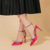 imageAmoji Womens Stilettos Rhinestone High Heels 4 Pumps Ankle Strappy for Wedding Party Dressing Dress Shoes 308Pinksatin