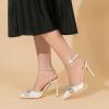 imageAmoji Womens Stilettos Rhinestone High Heels 4 Pumps Ankle Strappy for Wedding Party Dressing Dress Shoes 308Whitesatin