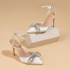 imageAmoji Womens Stilettos Rhinestone High Heels 4 Pumps Ankle Strappy for Wedding Party Dressing Dress Shoes 308Whitesatin