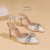 imageAmoji Womens Stilettos Rhinestone High Heels 4 Pumps Ankle Strappy for Wedding Party Dressing Dress Shoes 308Whitesatin