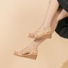 imageAmoji Womens Wedge Heels Sandals Comfortable Dressy Summer Shoes Elastic Strap 603605apricot