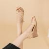 imageAmoji Womens Wedge Heels Sandals Comfortable Dressy Summer Shoes Elastic Strap 603605apricot