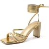 imageAmoji Women 3 Inch Strappy Heels Lady Strap Up Heeled Sandal Wedding Party Shoes 331Gold