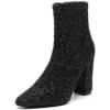 imageAmoji Women 4 Inch Rhinestone Heeled Boots Pointed Toe Chunky Boot With ZipperSequinblack