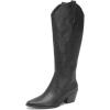 imageAmoji Women Western Cowboy Boots Pointed Toe Cowgirl Knee High Boots Pull On With Zipper 307307black