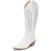 imageAmoji Women Western Cowboy Boots Pointed Toe Cowgirl Knee High Boots Pull On With Zipper 307307whiterhinestones