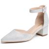 imageAmoji Womens 2 inch Pumps Pointed Toe Block Heels Dress Shoes with Ankle Strap 412Silverglitter