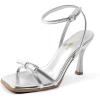 imageAmoji Womens 4 Inch Bow Heels Ankle Strap for Wedding Party Dress Shoes 330Silver