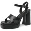 imageAmoji Womens 4 Inch Platform Chunky Heel Cross Straps Block Y2K Heeled Sandals 312Black