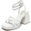 imageAmoji Womens 4 Inch Platform Chunky Heel Strappy Ankle Strap Block Heeled Sandals 305Puwhite