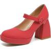 imageAmoji Womens 4 Inch Platform Mary Janes Shoes High Chunky Heels Bridal Dress Wedding Party Pump Shoes 306Redpu