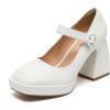 imageAmoji Womens 4 Inch Platform Mary Janes Shoes High Chunky Heels Bridal Dress Wedding Party Pump Shoes 306Whitepu