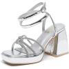 imageAmoji Womens 4 Inch Rhinestone Block Platform Heeled Sandal Wedding Party 3164inchpusilver