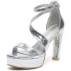 imageAmoji Womens Block Heels 4 Inch Platform Ankle Strap Lady Heeled Sandals FZ3254inchpusilver