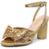 imageAmoji Womens Block Sequin Heeled 37 Inch Sandal Bowknot Ankle Strap Wedding Party Dress Shoes 30437inchsatingold