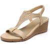 imageAmoji Womens Wedge Heels Sandals Comfortable Dressy Summer Shoes Elastic Strap 603604apricot