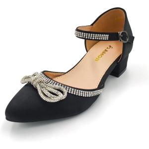 imageAmoji Girls High Heels Kid Ankle Strap Dress Shoes Wedding Party for Little Kid Big Kid 412413blacksatin