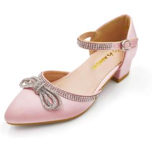 imageAmoji Girls High Heels Kid Ankle Strap Dress Shoes Wedding Party for Little Kid Big Kid 412413pinksatin