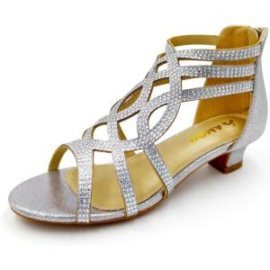 imageAmoji Girls High Heels Kid Ankle Strap Dress Shoes Wedding Party for Little Kid Big Kid 412420silver