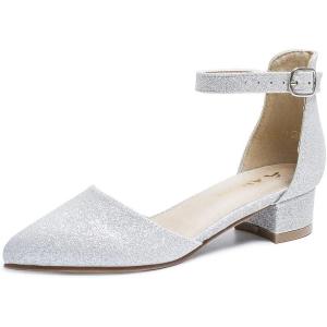 imageAmoji Girls High Heels Kid Ankle Strap Dress Shoes Wedding Party for Little Kid Big Kid 412Silver