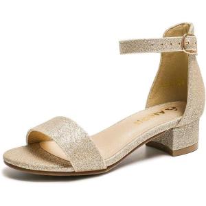 imageAmoji Girls High Heels Kid Ankle Strap Dress Shoes Wedding Party for Little Kid Big Kid 412Singlegold