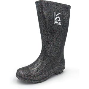 imageAmoji Gril Glitter Easy On Rain Boots Rubber Waterproof Boots Little KidBig KidBlack