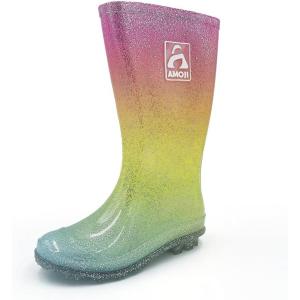 imageAmoji Gril Glitter Easy On Rain Boots Rubber Waterproof Boots Little KidBig KidRainbow