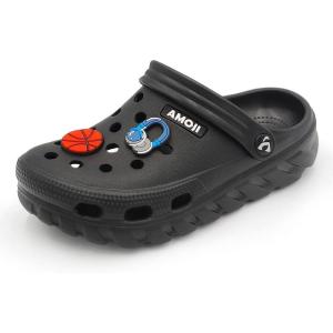 imageAmoji Kids Garden Clogs Boy Girl Gardening Shoes Youth with Charms for Toddler LittleBig KidCharmsblack