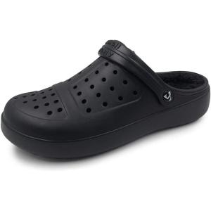 imageAmoji Unisex Winter Fleece Clog Fur Lined Garden Shoes House Slippers D8818Black