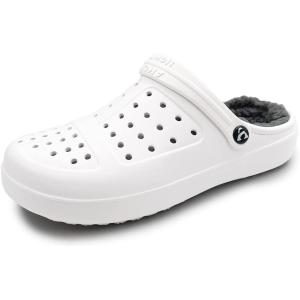 imageAmoji Unisex Winter Fleece Clog Fur Lined Garden Shoes House Slippers D8818Whitegrey