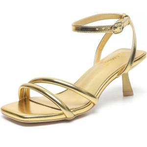 imageAmoji Women 25 Inch Kitten Heels Two Strap Party Wedding Dress Shoes FZ327Gold