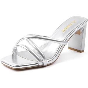 imageAmoji Women 3 Inch Slip On Heels Lady Heeled Sandal 332Silver