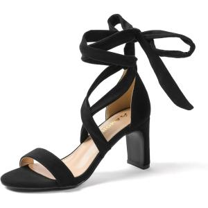 imageAmoji Women 3 Inch Strappy Heels Lady Heeled Sandal Strap Up Wedding Party Shoes 333Black
